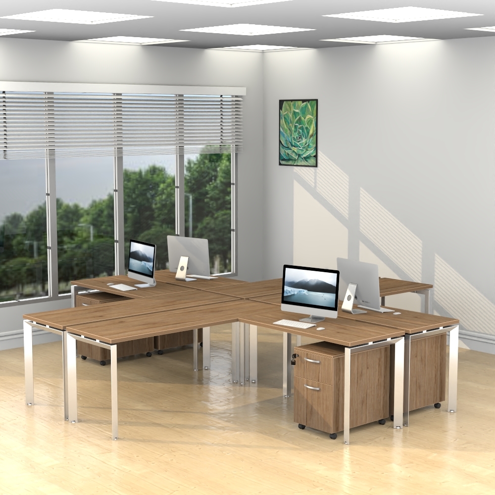 Inspire 4 Person Workstation with Pedestals - Various Colors