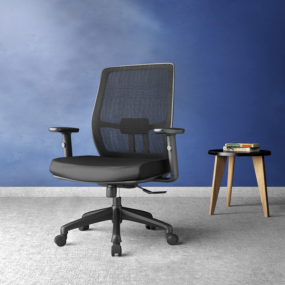 ErgoBreeze, Black frame, Black FAUX LEATHER back & seat, Mid-back chair, tilt/swivel - FAUX LEATHER