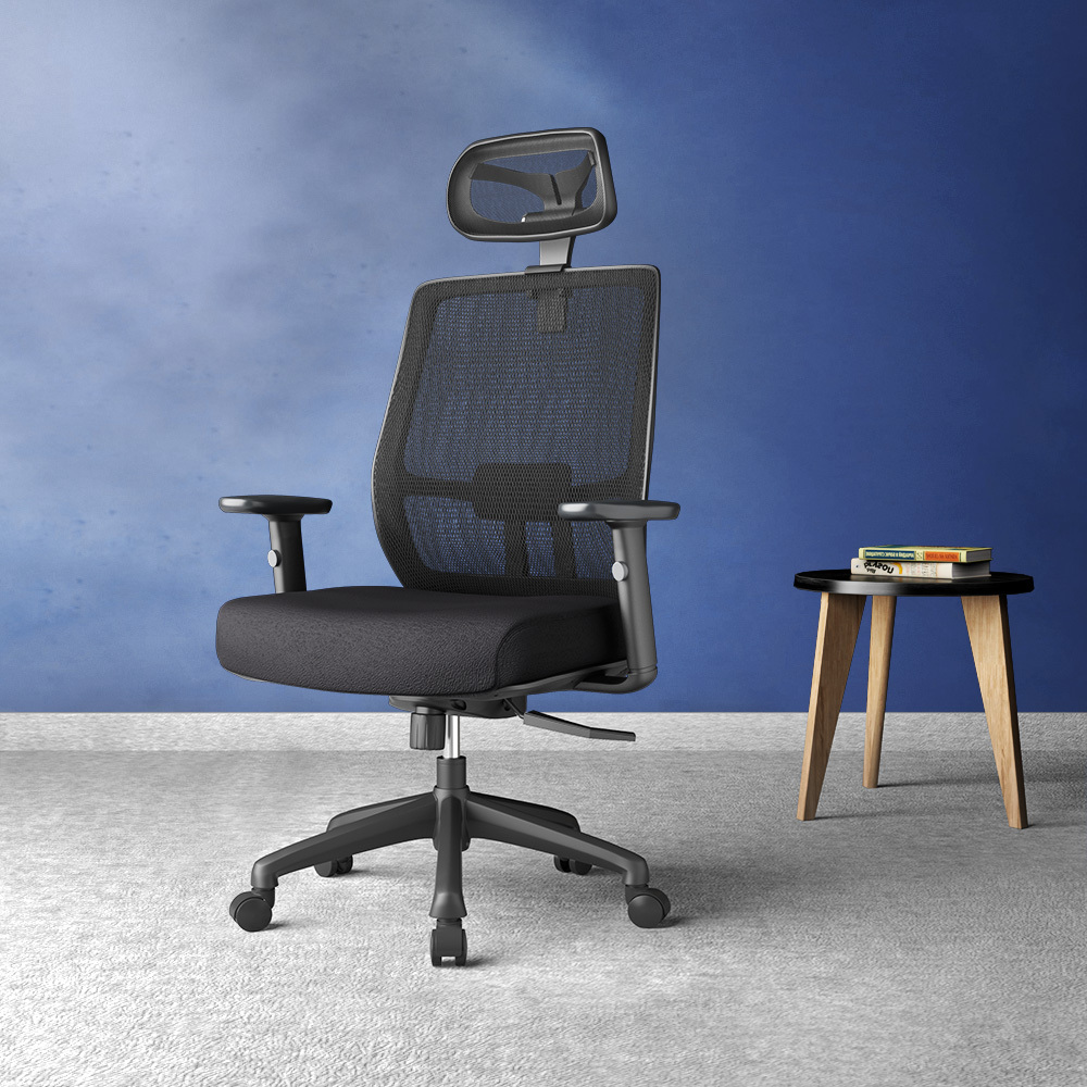 ErgoBreeze, Black frame, Black mesh back, Mid-back chair, tilt/swivel-WITH HEADREST