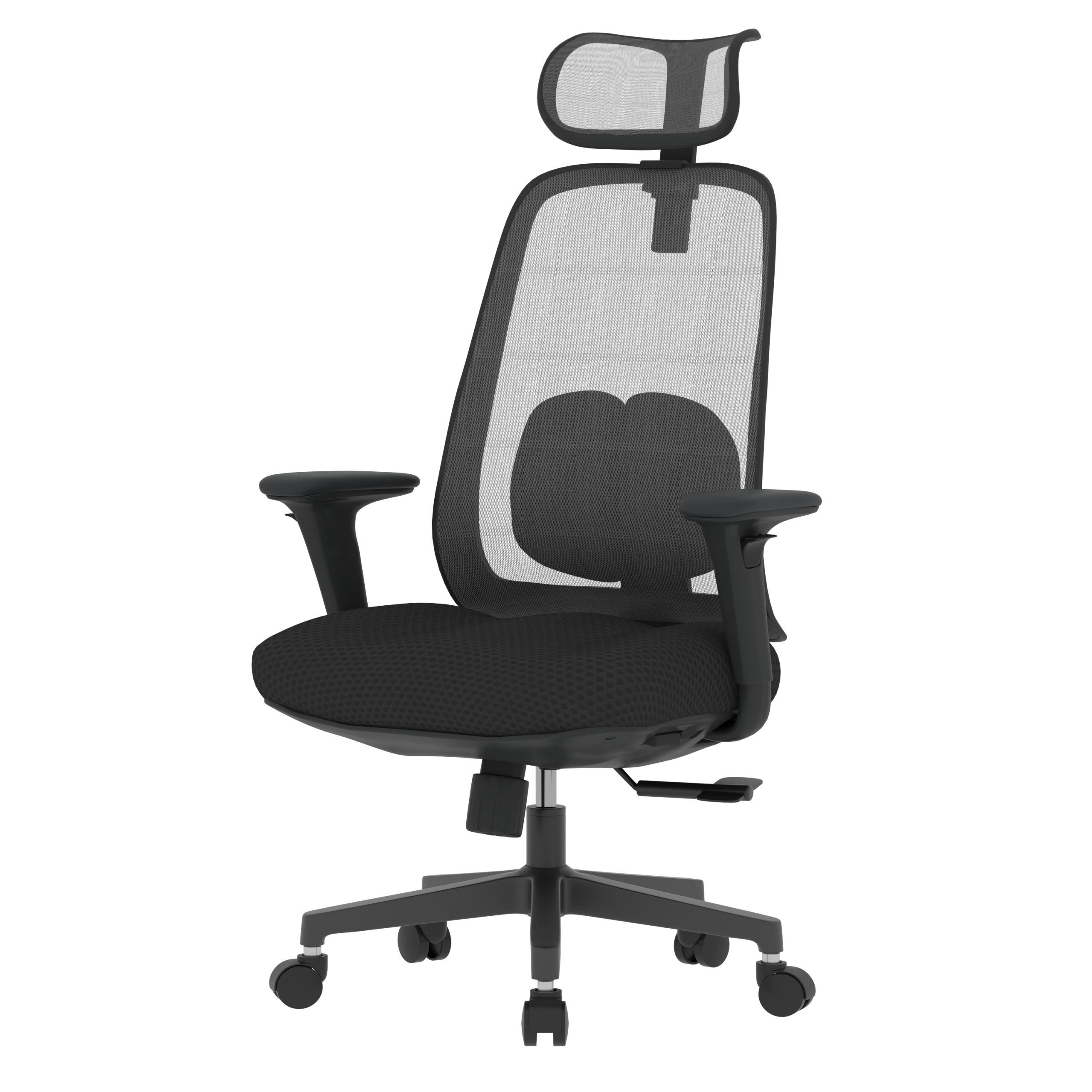 PosturePro Black frame, Dark Grey Fabric Seat, Black-Grey Mesh Back, High-back chair, Syncro, Seat Slider WITH HEADREST - Image 2