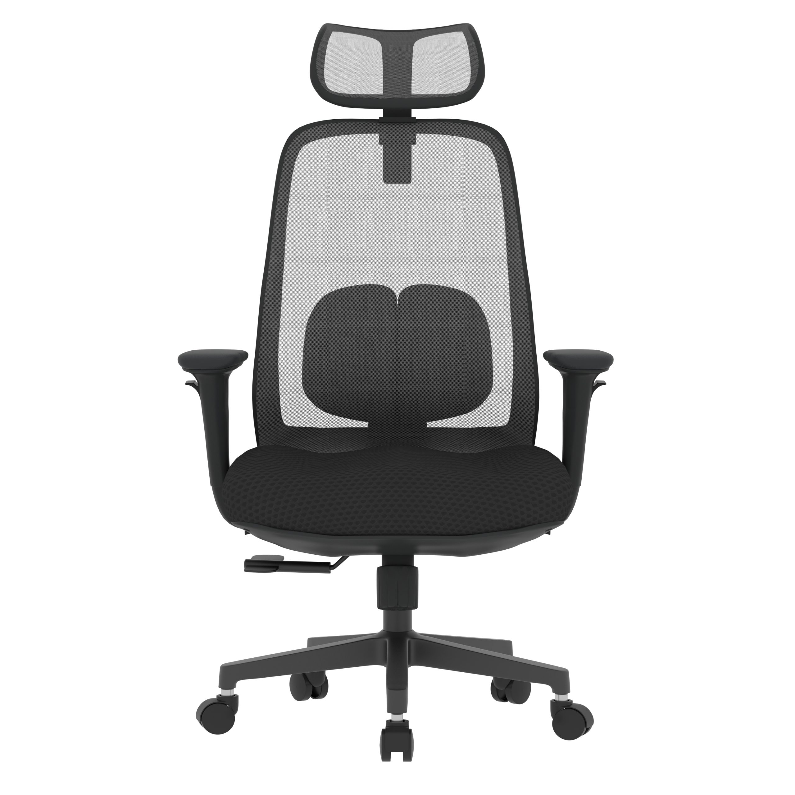PosturePro Black frame, Dark Grey Fabric Seat, Black-Grey Mesh Back, High-back chair, Syncro, Seat Slider WITH HEADREST - Image 4
