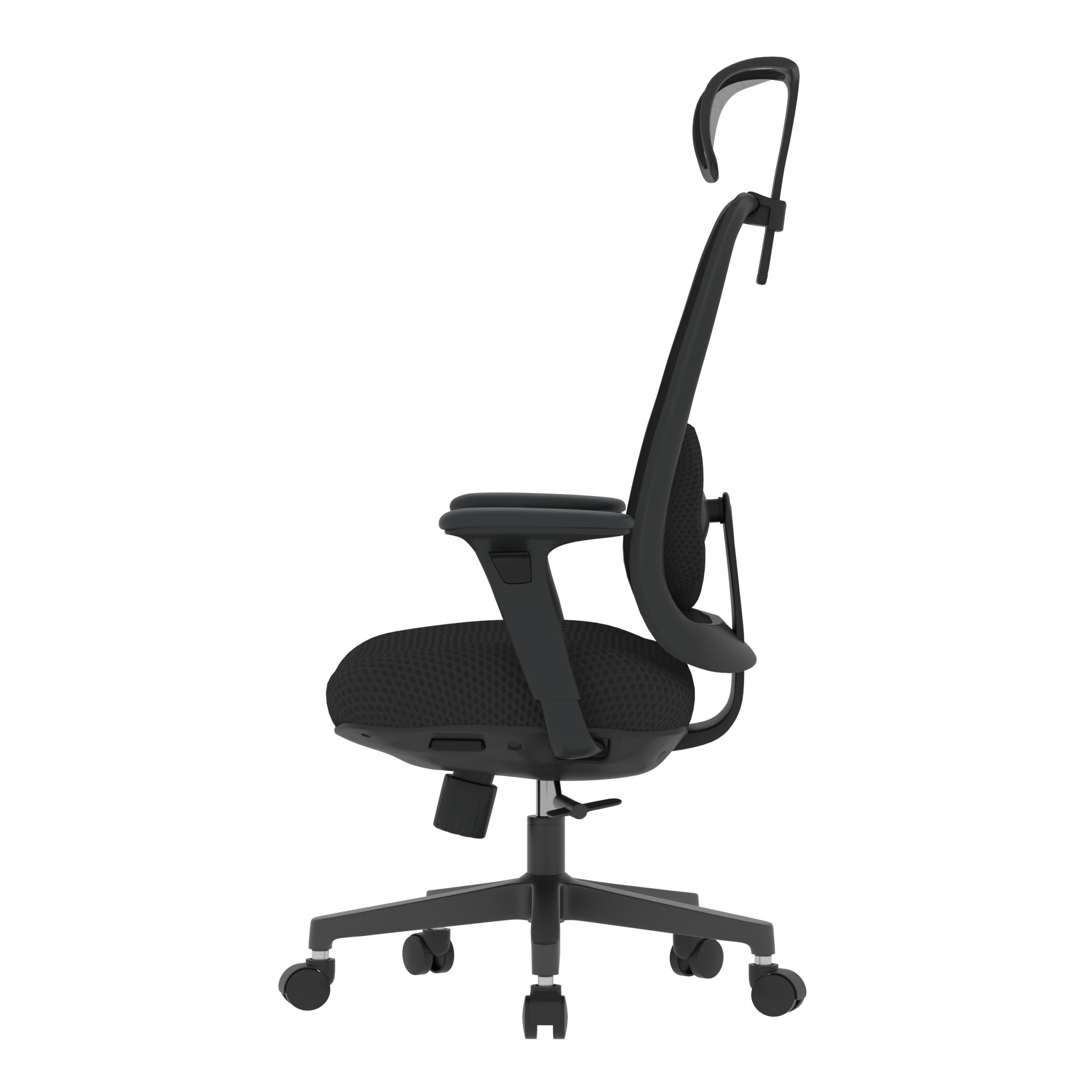 PosturePro Black frame, Dark Grey Fabric Seat, Black-Grey Mesh Back, High-back chair, Syncro, Seat Slider WITH HEADREST - Image 3