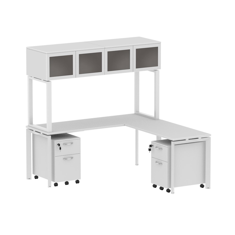 Inspire 60" x 78" Left or Right Extended L-Shaped Work Station with Mounted Wall Hutch and Pedestals - Various Colors - Image 3