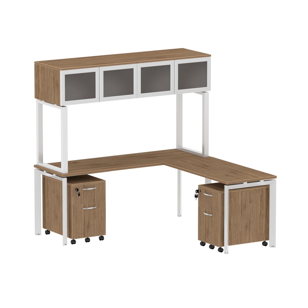 Inspire 60" x 78" Left or Right Extended L-Shaped Work Station with Mounted Wall Hutch and Pedestals - Various Colors - Image 4