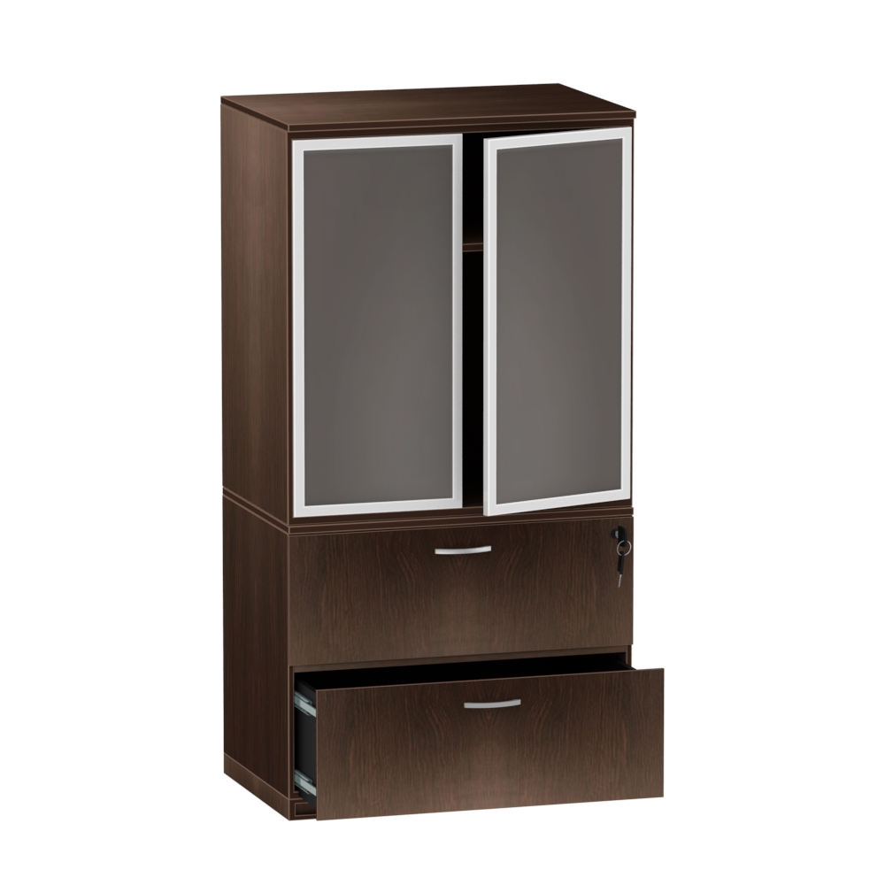 Two Drawer Lateral Cabinet with Two Door Storage w/ Glass Doors Stack-On - Image 2