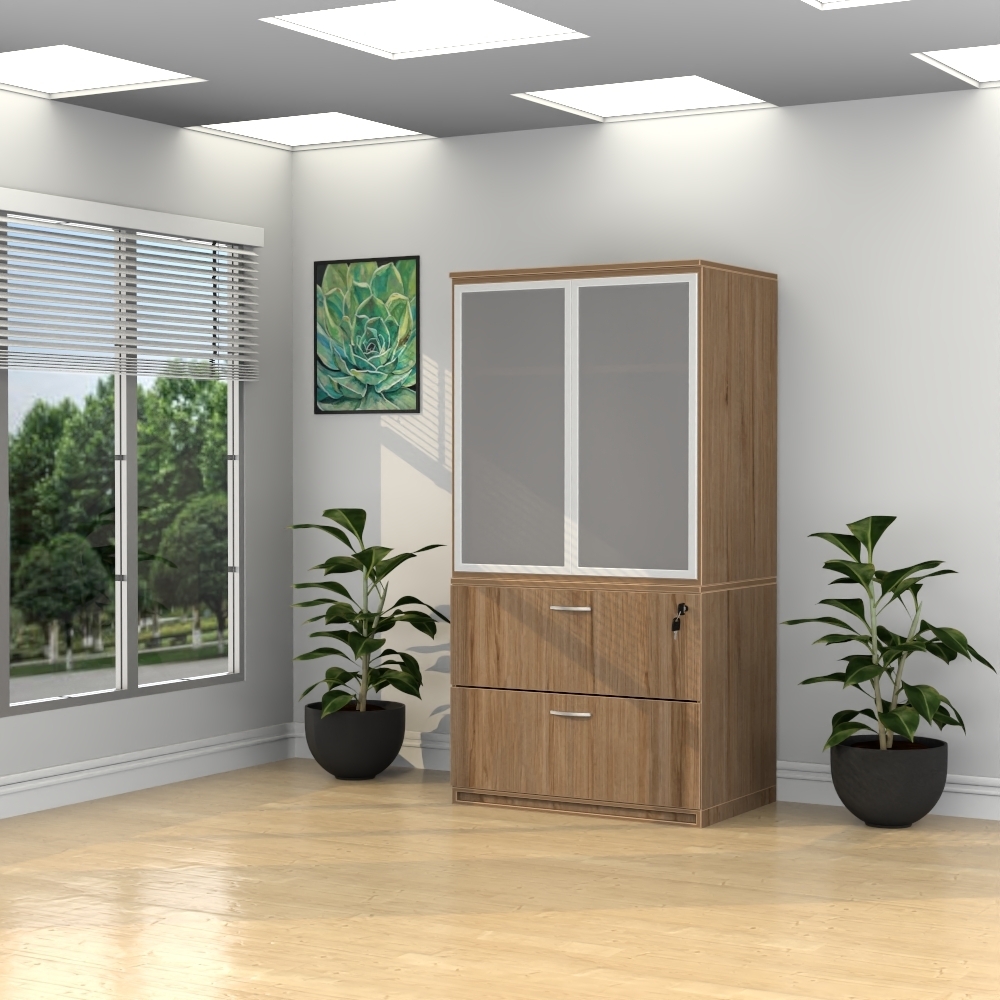 Two Drawer Lateral Cabinet with Two Door Storage w/ Glass Doors Stack-On