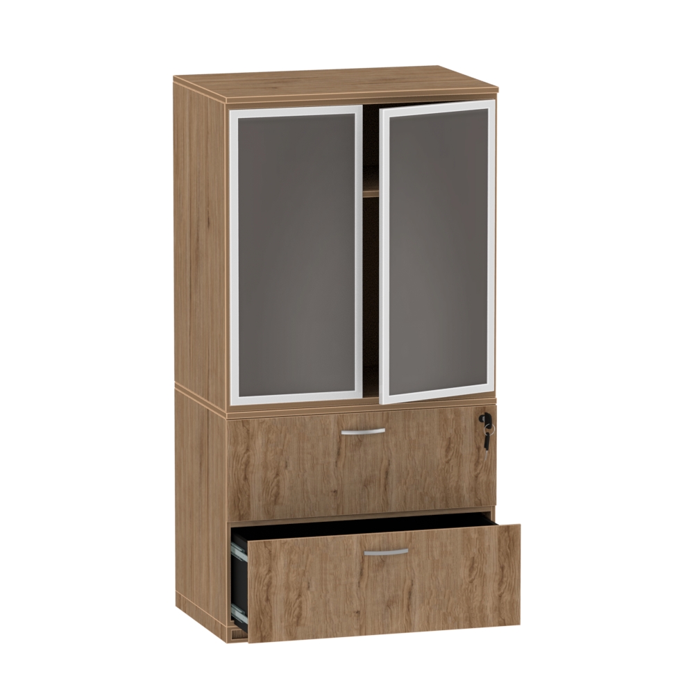 Two Drawer Lateral Cabinet with Two Door Storage w/ Glass Doors Stack-On - Image 5
